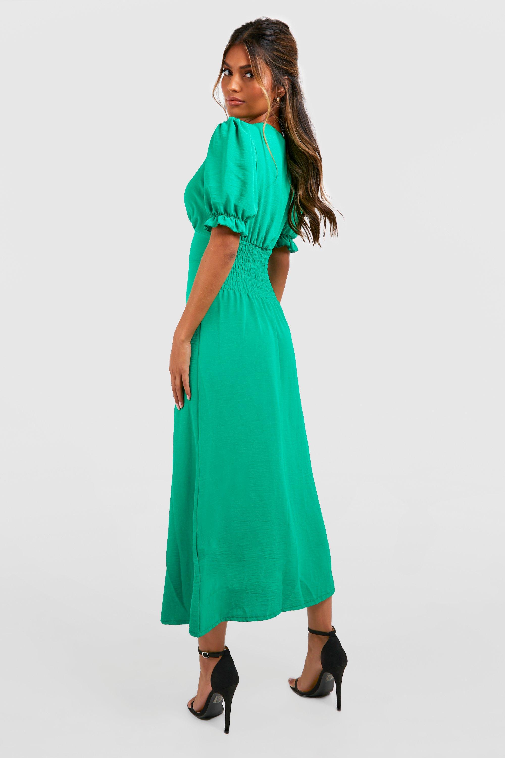 Green button 2025 midi dress